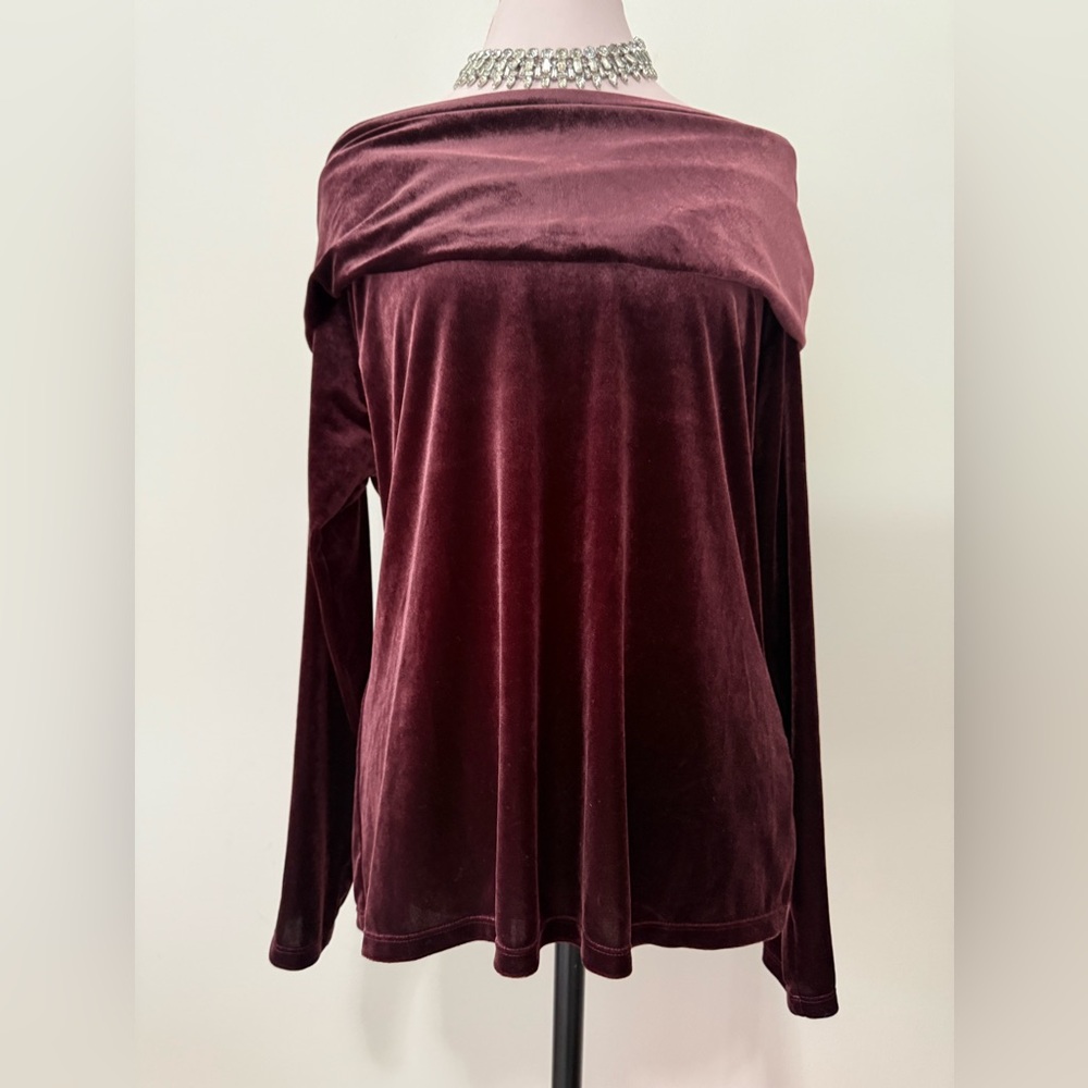 Talbots Velvet Off-Shoulder Long Sleeve Top in Burgundy